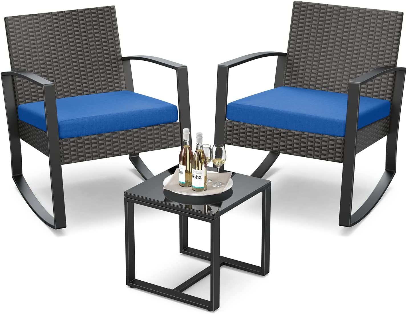 Aiho 3 Piece Patio Bistro Set, Outdoor Furniture Rocking Chair Set with