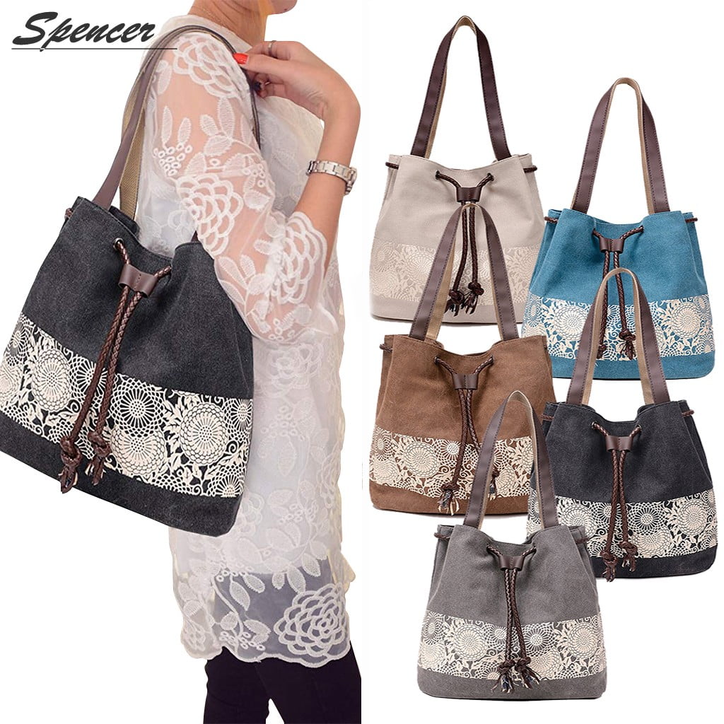 Womens Large Canvas Shoulder/Bag Tote Hobo Handbag With Sparkling Glitter Star 