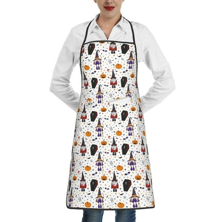 

Easygdp Halloween Gnome Apron Waterdrop Resistant with 2 Pockets Oil Resistant Cooking Kitchen Chef Apron for Women Men