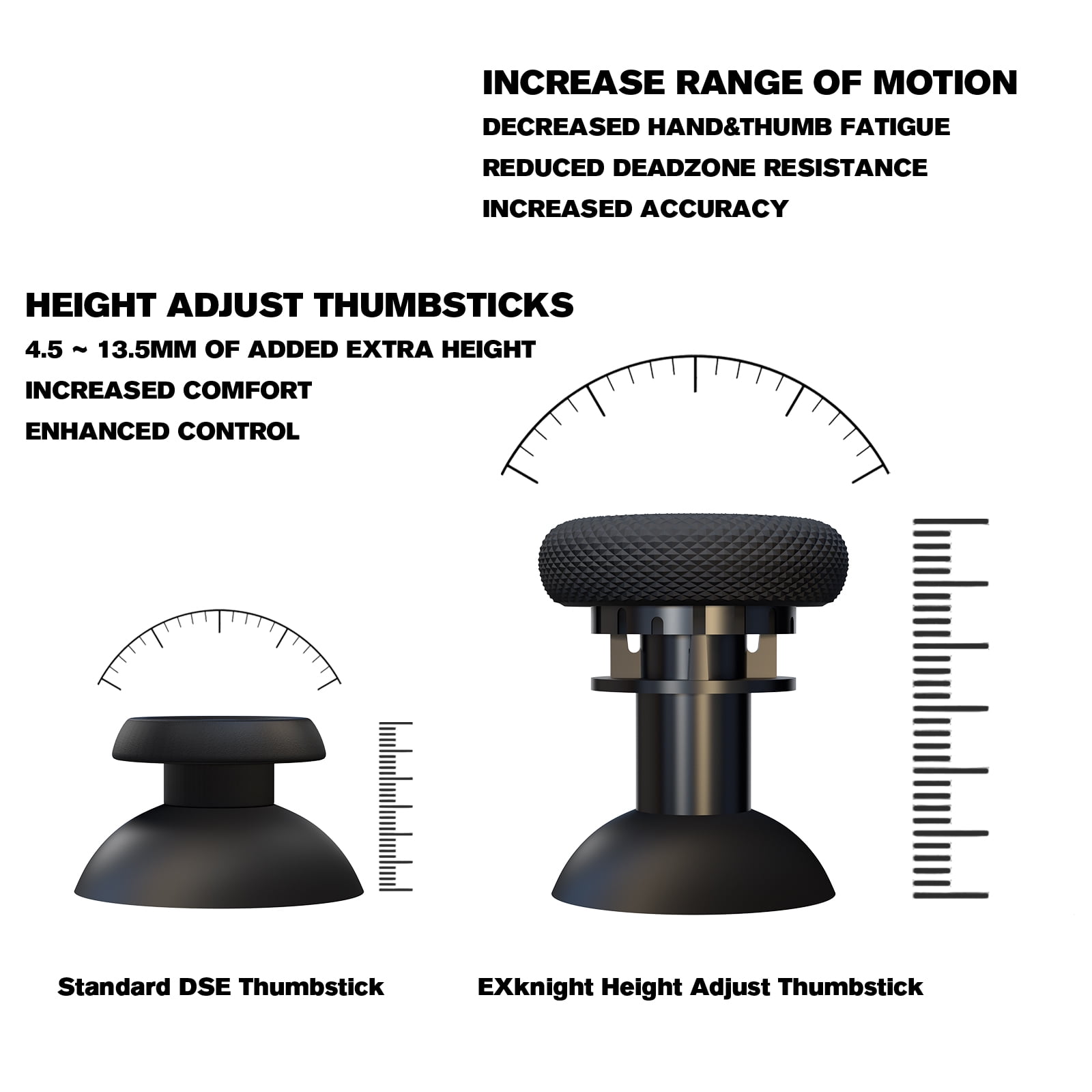 EXknight Controller Freaks for DualSense Edge, Height Adjustable Sticks for PS5 Pro Controller, 2 Low Rise(2 Heights), 2 Mid Rise(4 Heights), 2 High Rise(4 Heights)