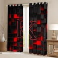 thumbnail image 2 of Erosebridal Girls Boys Neon Lights Futuristic Cubes Curtains Pack of 2 (42x84 Each),K Letter Monogrammed Black Red Curtains Blackout For Kids Teens, 2 of 6