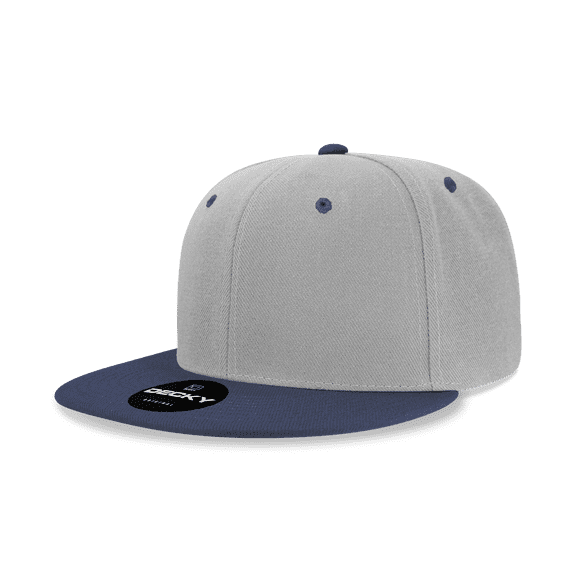 Decky 6020 6 Panel High Profile Structured Acrylic/Polyester Snapback Hat-Grey/Navy