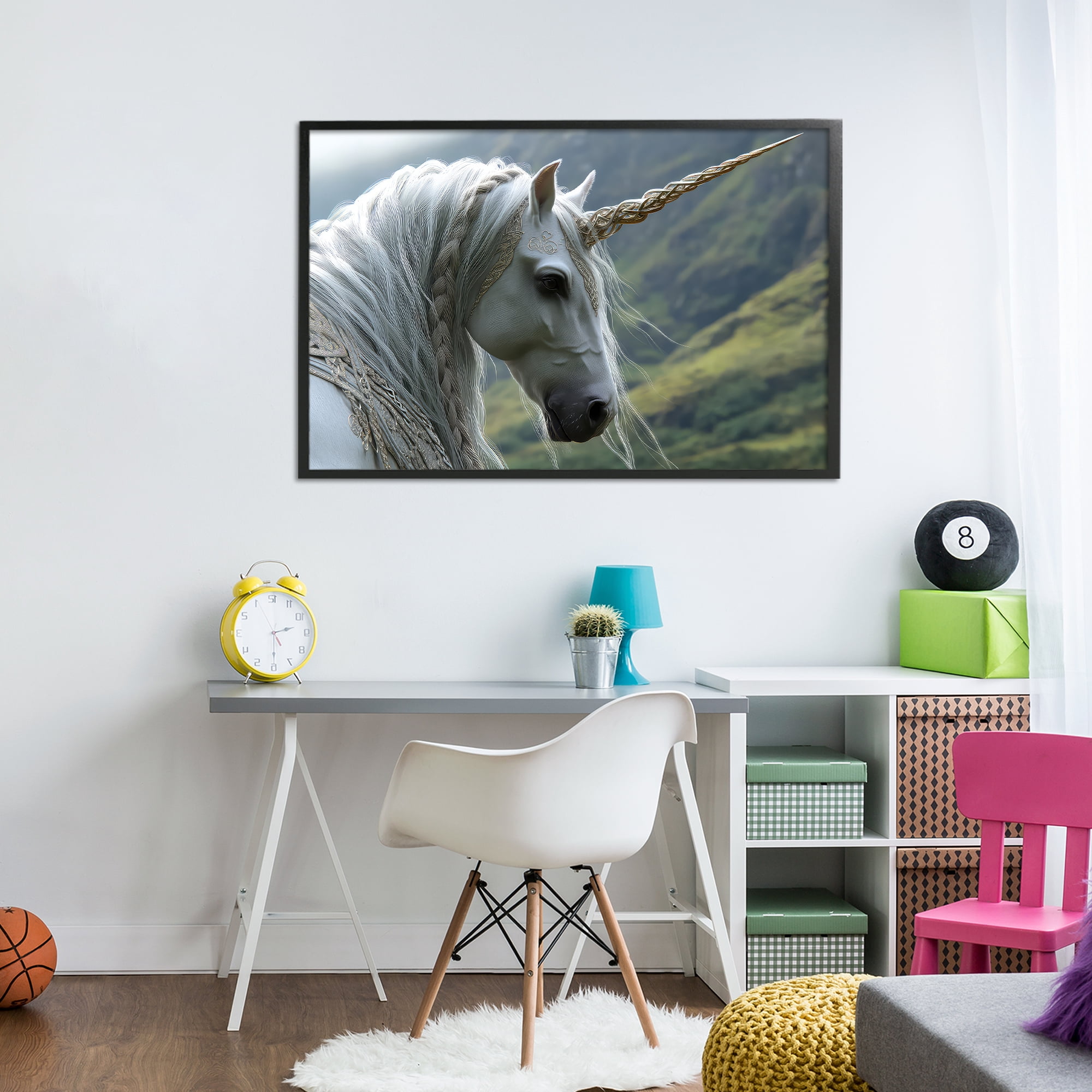 Stupell Industries Celtic Unicorn Braided Mane Black Framed Giclee Art, design by The Wands Want