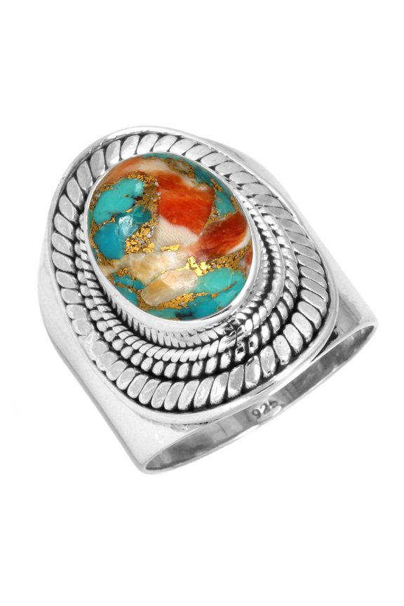 Natural Spiny Oyster Ring 925 Sterling Silver Handmade Jewelry