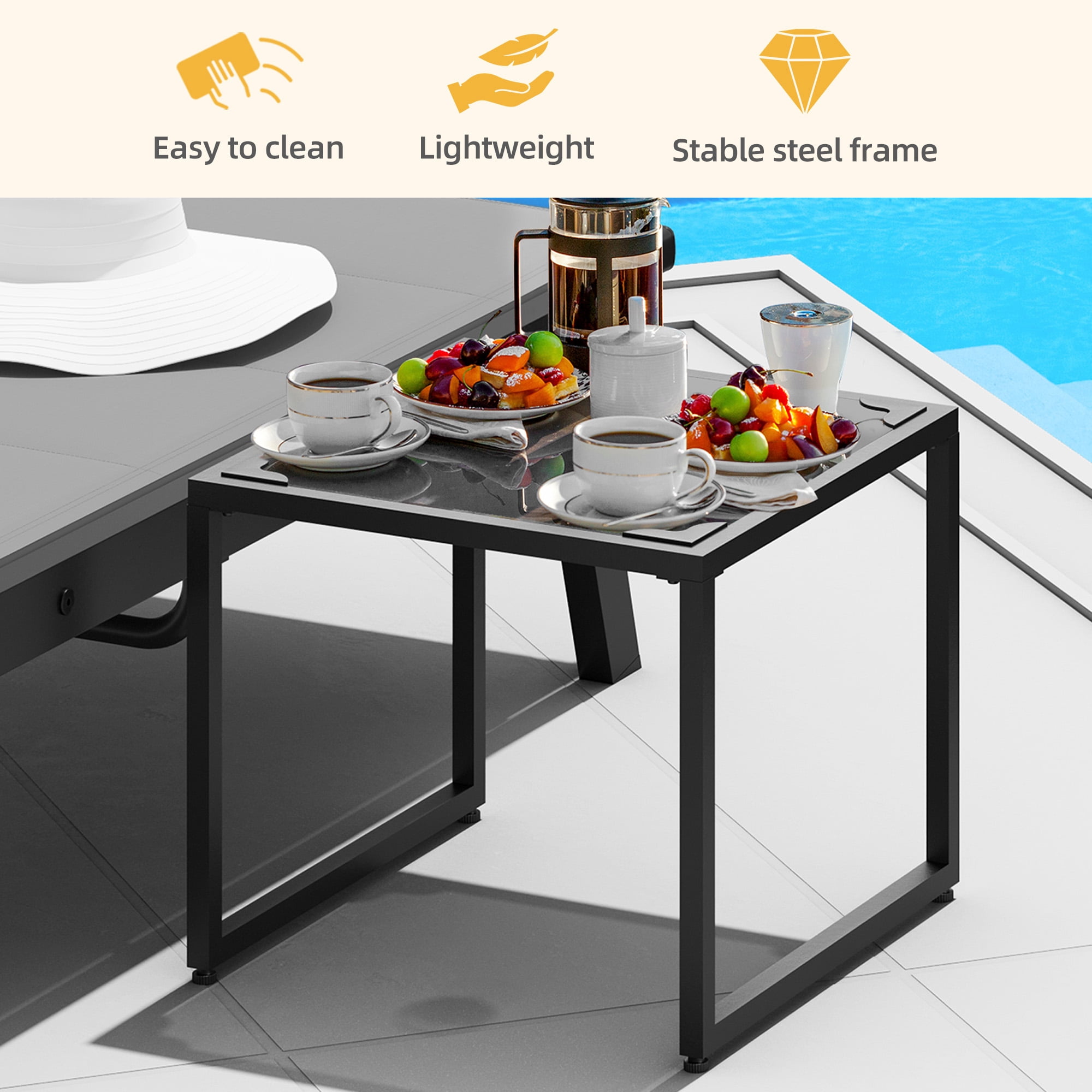 Uforic Outdoor Chaise Lounge Chairs Set with Side Table, Padded Fabric Poolside Loungers with Aluminum Frame