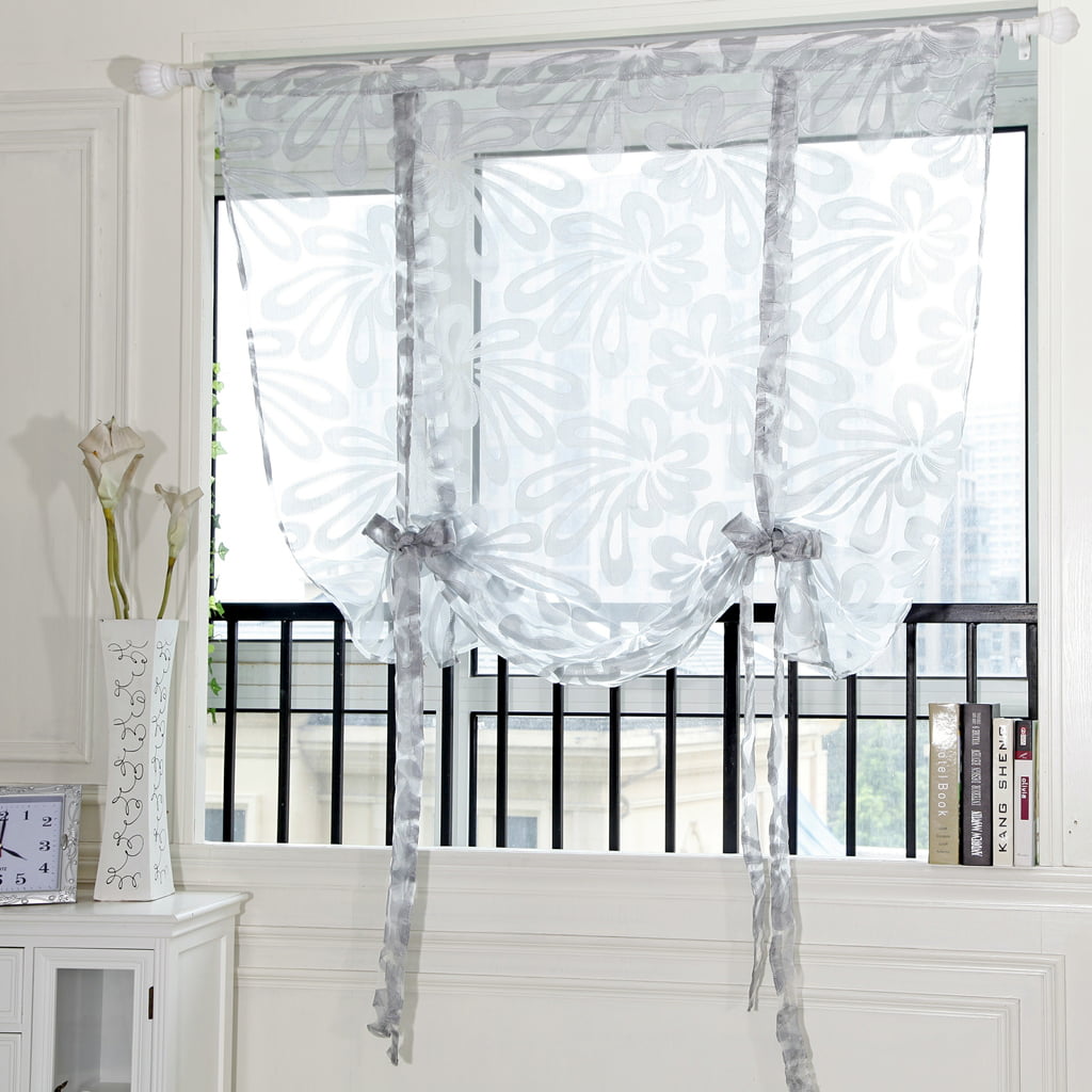 Kitchen Bathroom Window Roman Curtain Floral Sheer Voile Valance Decor 32x40" 