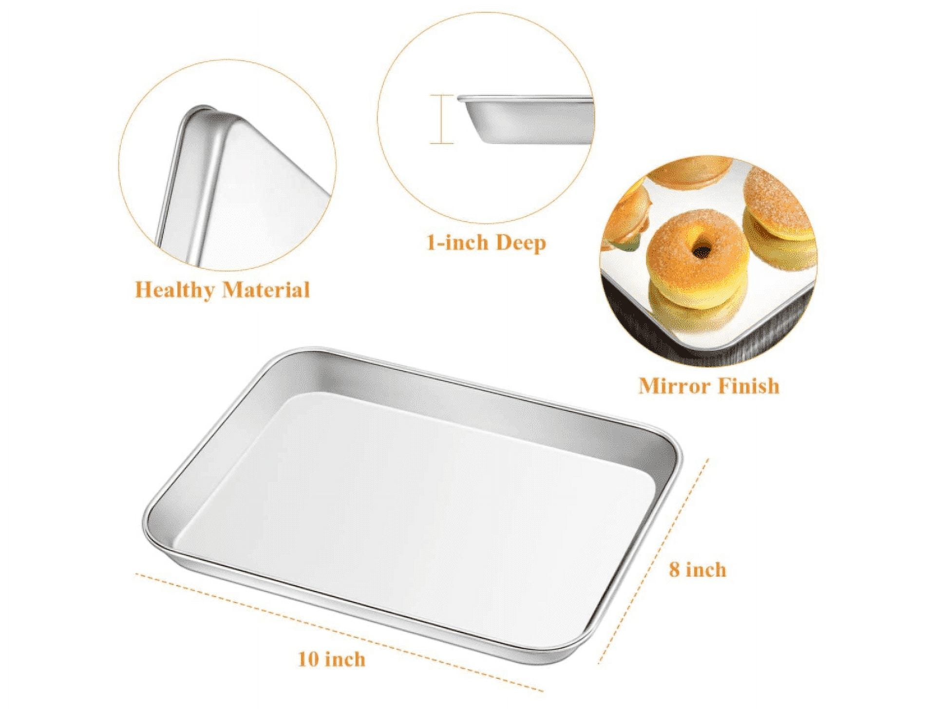 Baking Sheet Cookie Sheet Set of 2, Stainless Steel Baking Pans Tray Professional, Toaster Oven Baking pans,Non Toxic & Healthy, Mirror Finish & Rust Free, Easy Clean & Dishwasher Safe(10 Inch)