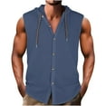 thumbnail image 2 of LODIENY Mens Workout Hooded Tank Tops Lightweight Thin Summer Sleeveless Cotton Linen Drawstring Athletic Hooded T-Shirts Navy XXXL, 2 of 6