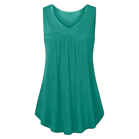 Gewsdrf Tank Top for Women Camisole Tops Summer Women s Sleeveless V Neck Camisole Loose Flowy Cute Pleated Vest Sleeveless Tops Summer Tops Corset Top Green 1 XXL