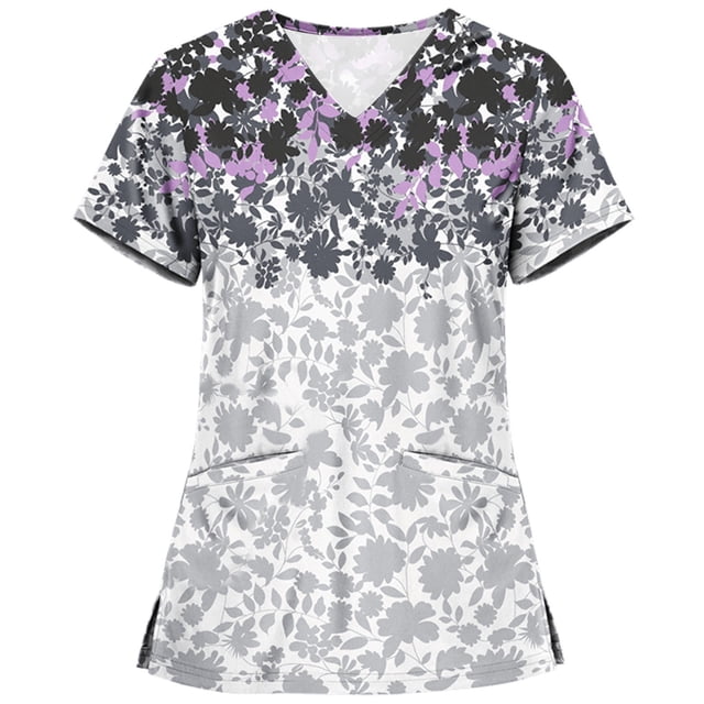 EGNMCR T-Shirts pour Femmes Femmes Manches Courtes Col en V Hauts Blouse d'Uniforme de Travail