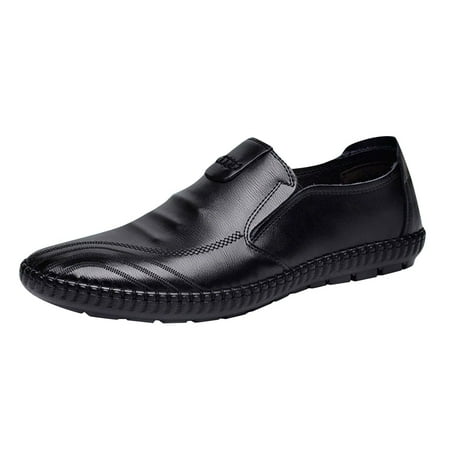 

GNEIKDEING Cl ical Style Shoes For Men Slip On PU Low Rubber Sole Block Heel Work Gift on Clearance