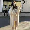 thumbnail image 3 of Women Winter Coat Long Sleeves Thickened Plush Solid Color Mid-calf Length Cozy Cardigan Temperature Lock Windproof Overcoat, 3 of 8
