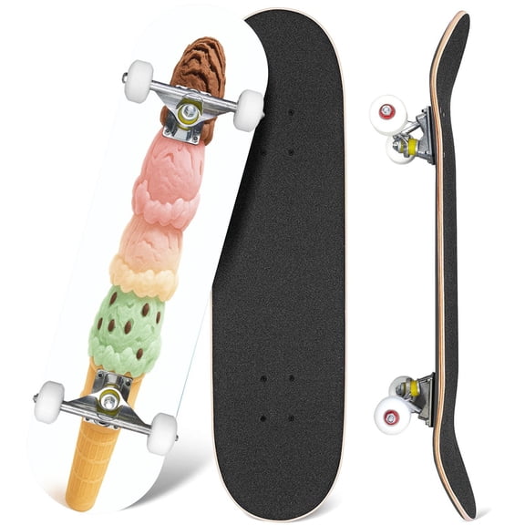 31'' Complete Skateboard 7 Layer Canadian Maple Double Kick Deck Skateboards quadruple stack ice cream scoops sugar cone candys Skate Board for Beginner Adult Gifts