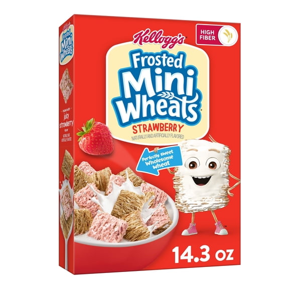 Kellogg's Frosted Mini-Wheats Breakfast Cereal, Fiber Cereal, Kids Snacks, Strawberry, 14.3oz Box (1 Box)