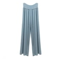 thumbnail image 2 of Oiangi Womens Plus Size Flowy Palazzo Pants High Waist Stretch Drawstring Trousers Soft Solid Color Wide Leg Pant Light Blue 5XL, 2 of 5