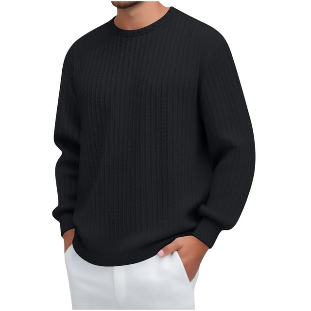 pstuiky hombres de manga larga, Camiseta vintage informal de color liso con cuello redondo y manga larga para hombre camisetas de hombre xl