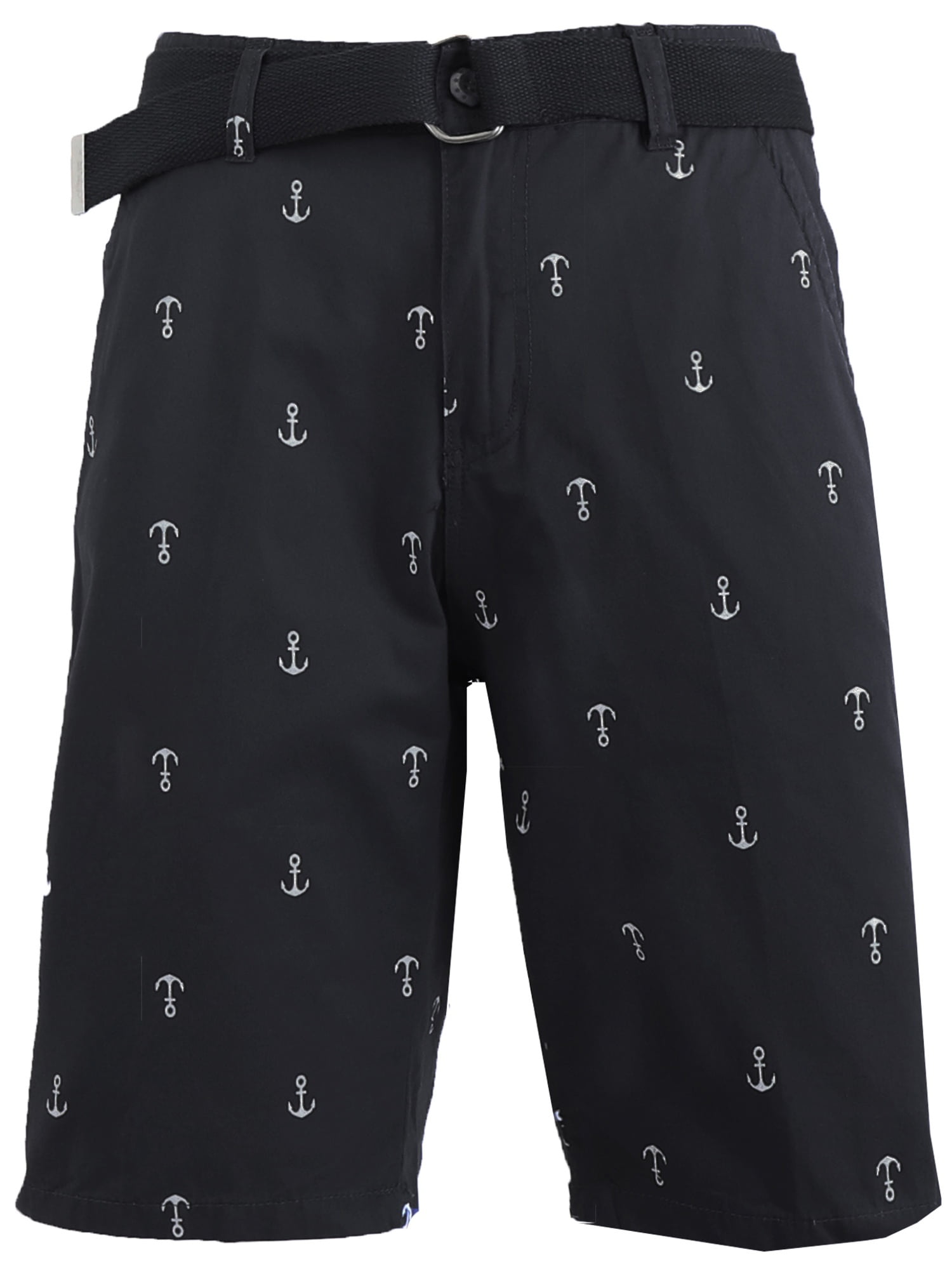Mens Flat Front Printed Cotton Shorts With Belt