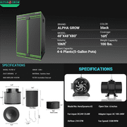 ALPHAGROW 4 x 4 ft Grow Tent Kit with Twin Doors, 4 in Inline Fan, Carbon Filter and Black Ducting