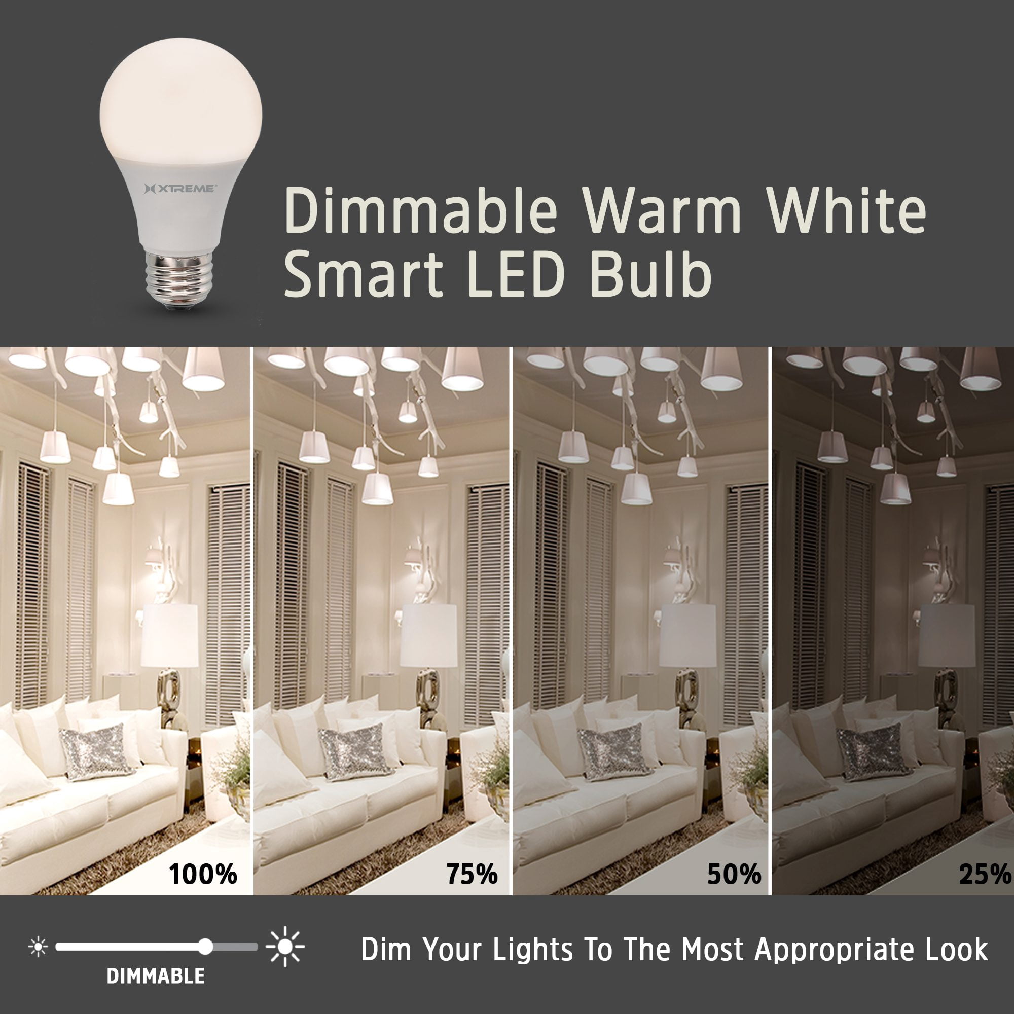 Xtreme 4 Pack Smart A19 Wi-Fi LED Bulbs - Dimmable White, Works with Wi-Fi Alexa, Google Assistant, and Siri