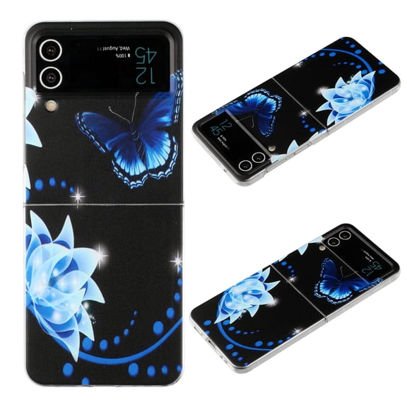 Case for Samsung Galaxy Z Flip 4, Christmas Pattern, Scratchproof Shockproof Soft TPU Slim Cute Case Compatible with Samsung Galaxy Z Flip 4 5G 2022,E-Blue butterfly&Flowers