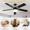 thumbnail image 4 of Dextrus 52-Inch 5-Blade Modern Ceiling Fan with Light, Reversible Fan with Quiet 6-Speed DC Motor, Adjustable 3-Color LED, Memory Function, and Dual Downrods (Black and Gold), 4 of 5