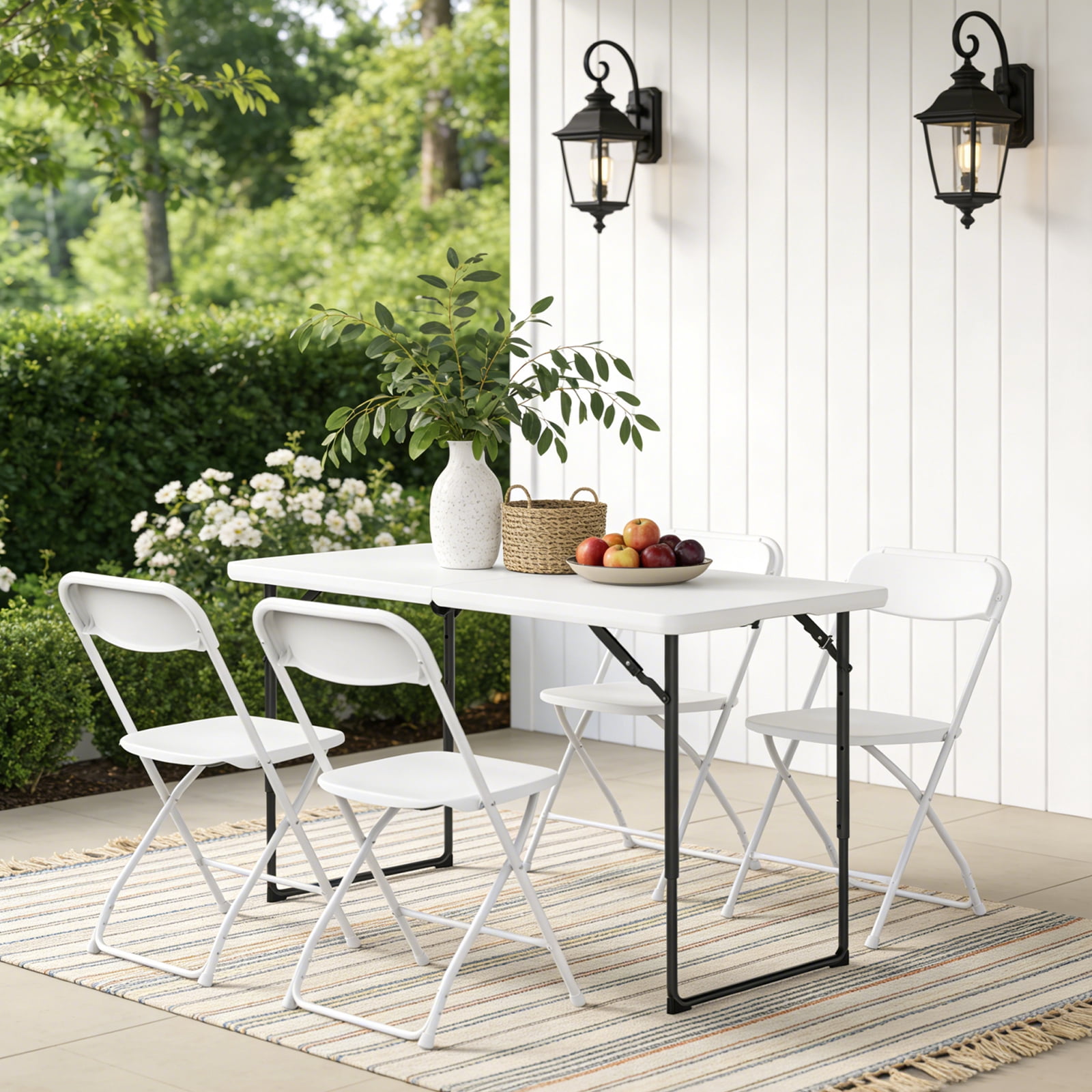 WASUHE Folding Table 4 FT Lightweight Table, Plastic Rectangular Indoor Outdoor Table Iron Legs Fold-in-Half, Easy to Store, Perfect for Party, Dining, Wedding, Events, White