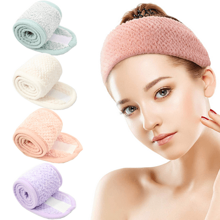 4 Pack Women Headbands SPA Head Wrap Non-slip Yoga Headbands Terry Cloth Hair Band for Bath, Makeup and Sports