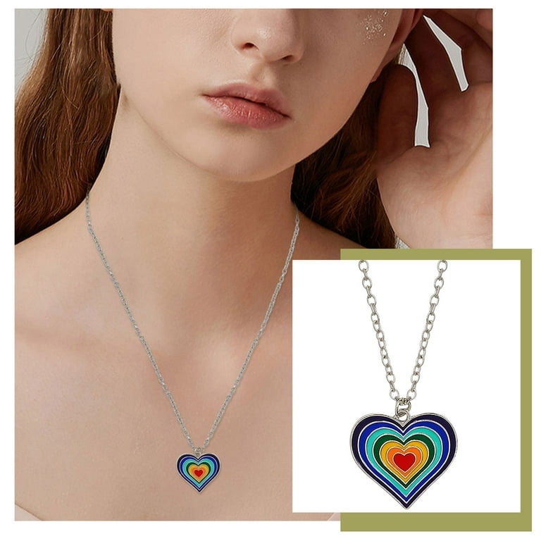 Necklaces S Rainbow Heart Pendant Women Necklace Stainless Steel