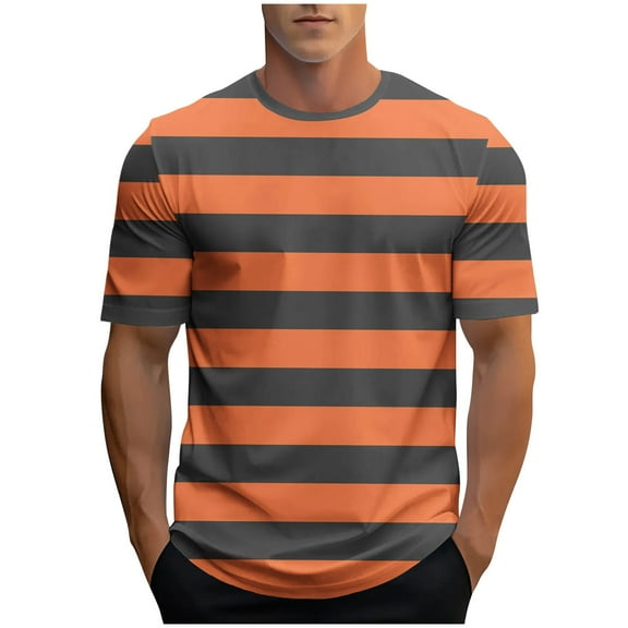ShomPort T-Shirts for Mens Short Sleeve Stripe Pattern Round Collar Tees Tops Lightweight Breathable Summer Cooling Blouses