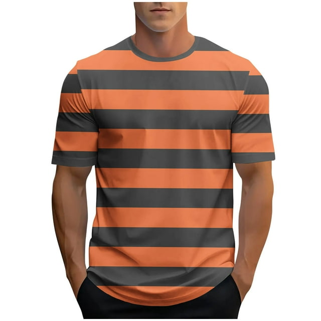Pisexur T-shirts pour Homme, Mode Décontractée à Rayures, T-shirt de Sport à Manches Courtes et Col Rond, Chemises Orange, 2TG, Chemises de Golf pour Hommes