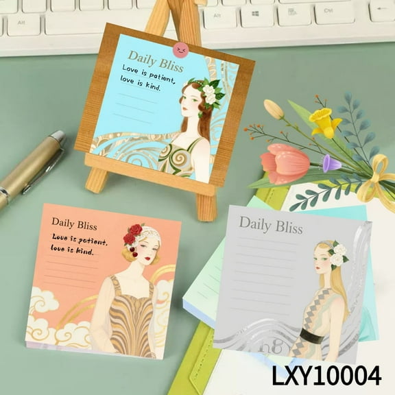 3.54x3.54" Avocado Message Cards - 100 Pcs Sticky Notes   100 Various Emoticon Stickers, Sophisticated & Emotive Mini Cards for Home Office Decor,Notepads with Art Deco Lady Designs