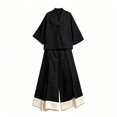 thumbnail image 5 of Women Two Piece Set 3/4 Sleeve V Neck Tops and High Waist Wide Leg Pants with Contrast Hem Summer Cotton Linen Outfits, XL, 5 of 5