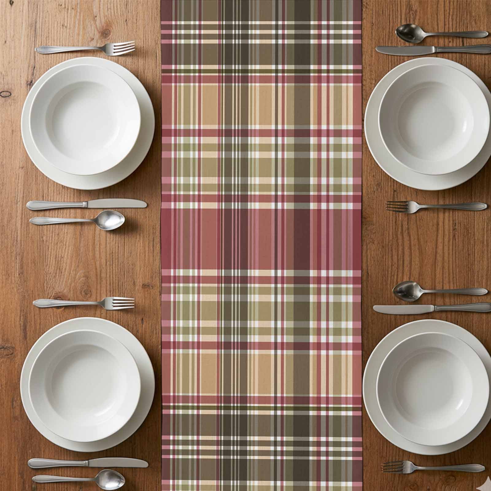 Buffalo Check Table Runner 108 Inches Long Plaid Brown Plaid Vintage Retro Country Table Runners for Dining Room Tabletop Dresser Scarf Home Party Banquet Wedding Holiday Decoration