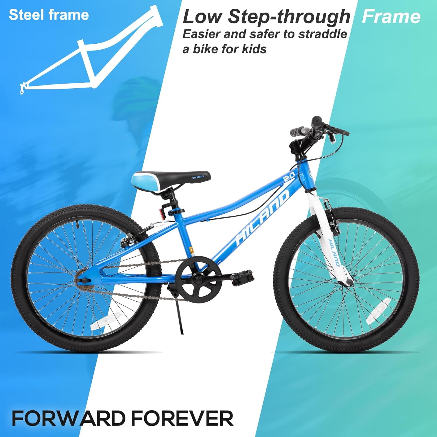 Hiland 20 inch Kids Mountain Bike for Girls Boys with Dual Handbrakes Kickstand, Blue