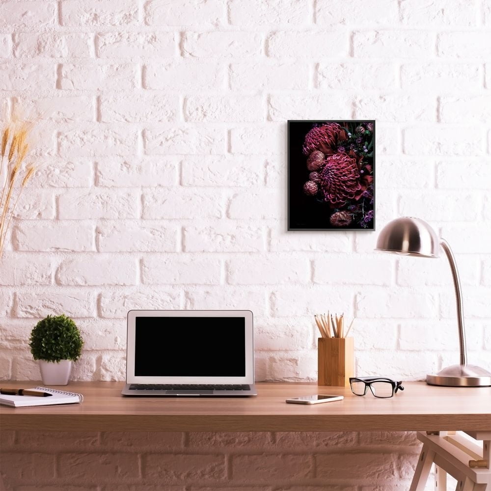 Stupell Industries Detailed Bouquet Tropical Flowers Red Pink Photograph Framed Wall Art Design by Elise Catterall, 11" x 14", Gray Framed