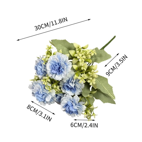 AURIGATE Blue Artificial Hydrangea Bouquet 11.8in Plastic Fake Hydrangea Flowers for Bridal Shower Decor
