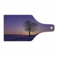 thumbnail image 1 of Nature Cutting Board, Oak Tree at Sunset Frozen Wintertime Snowy Field Evergreen Forest Evening Scenery, Tempered Glass Cutting and Serving Board, Wine Bottle Shape, Purple Peach, by Ambesonne, 1 of 1