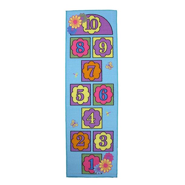 Kids Hopscotch Washable Play Rug Educational Throw Rug, Daisy, 24x76"