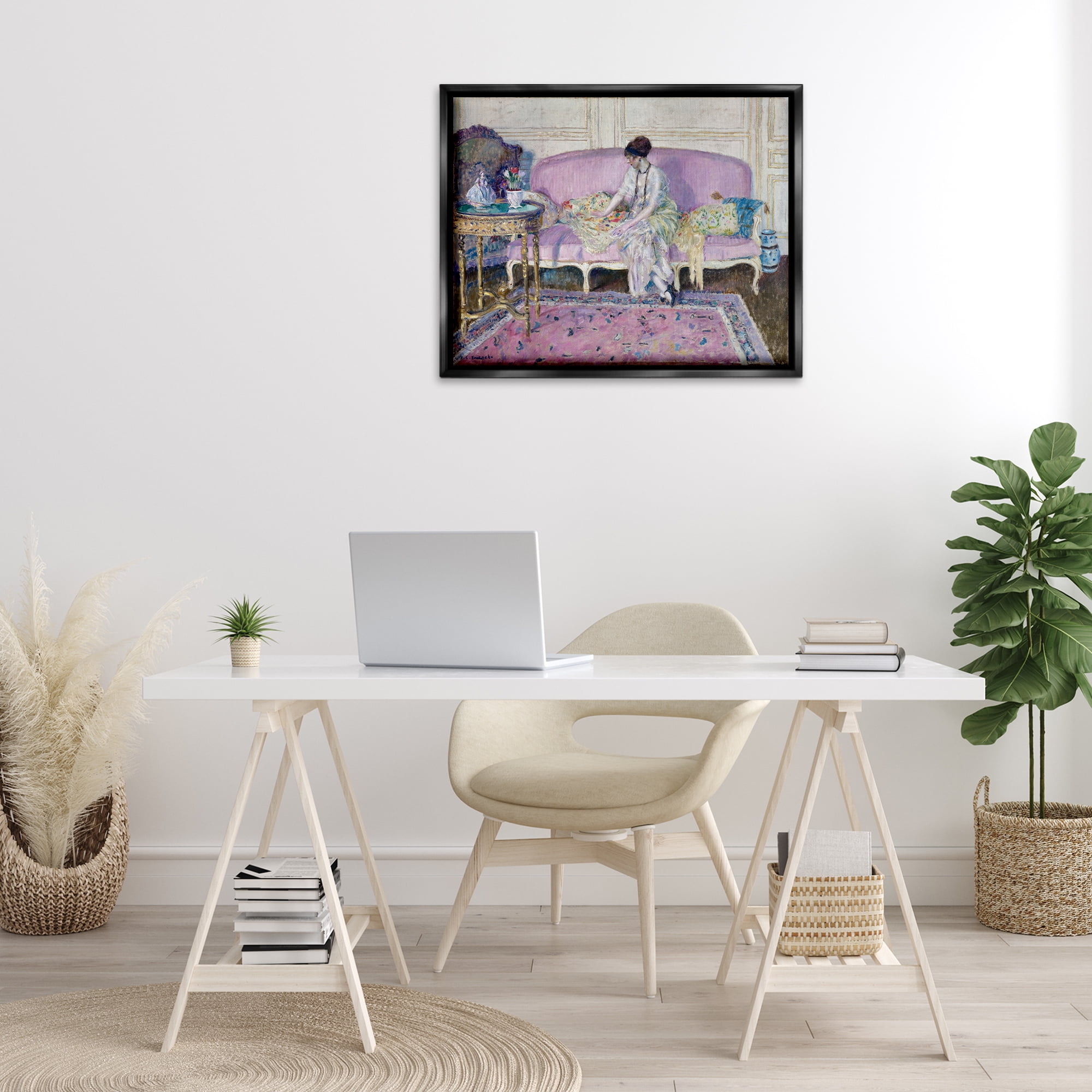 Stupell Industries Classical Woman on Sofa People Painting Black Floater Framed Canvas Art Print Wall Art, 31 x 25