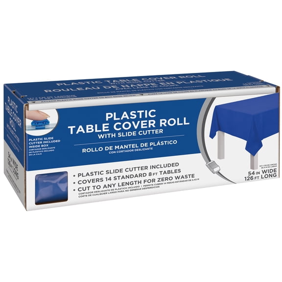 Amscan Boxed Plastic Table Roll, Bright Royal Blue, 54" x 126’