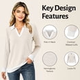 thumbnail image 5 of MecTo Women's Herringbone Knit Polo Sweater V Neck Long Sleeve Casual Fall Pullover, 5 of 9
