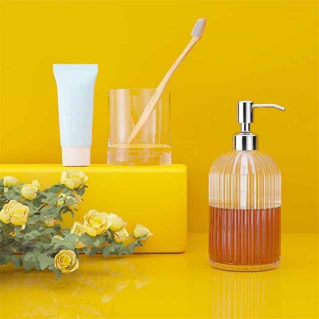 SuChun Blue Juice Large Capacity Glass Style Soap Dispenser Bottle Refillable Cosmetic Lotion Container For Shampoo Body Wash And Lotion And Design For Home Clear