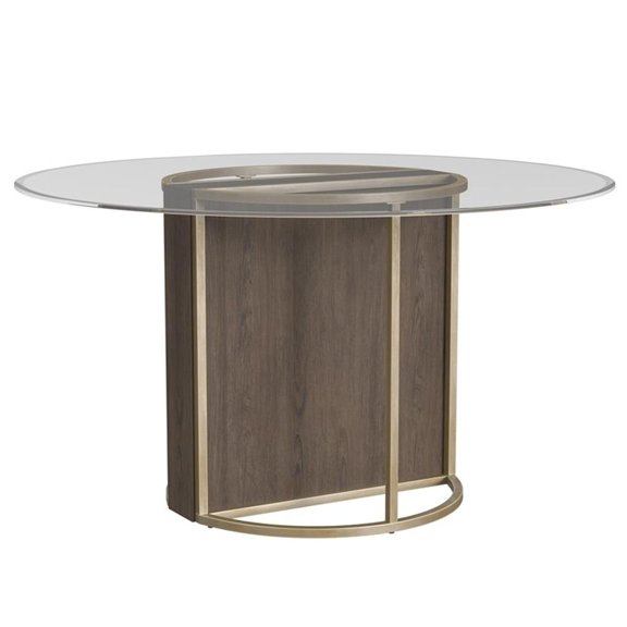 Stefan Dining Table in Brown Engineered Wood with Glass Top