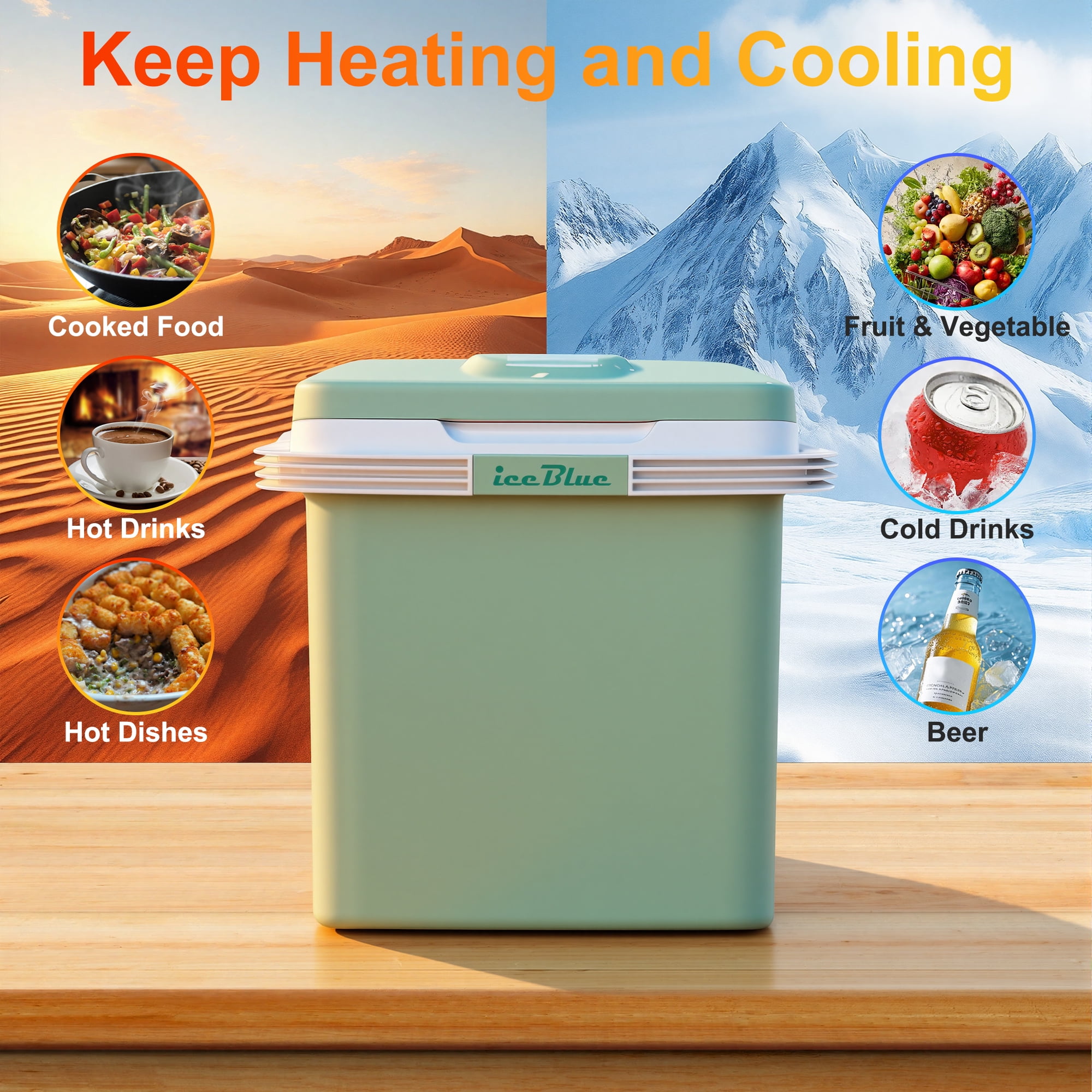 iceBlue 26L Portable Outdoor Refrigerator with Handle Lock, Car Cooler, Camping Fridge(Green)