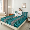thumbnail image 4 of Homewish Cyan Leopard Print Full Size Sheets for Women, Modern Zebra Cheetah Print Bed Sheets, Fashion Abstract Sheet Sets, Breathable Home Decor, 4pcs, 4 of 7