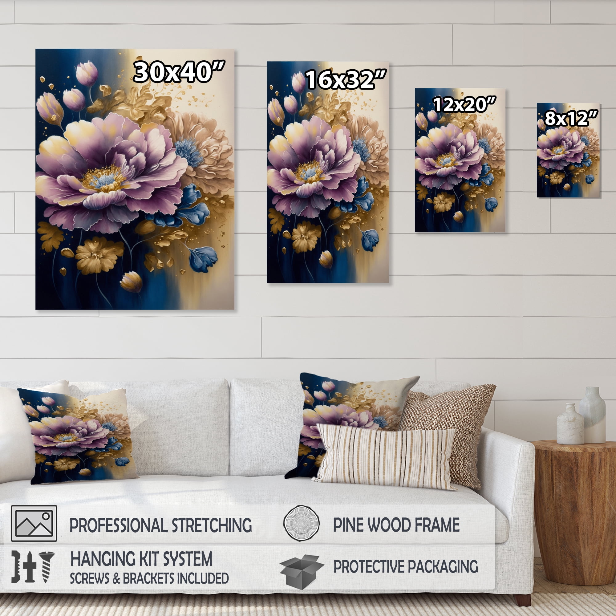 Designart Purple And Blue Watercolor Flowers III Canvas Wall Art