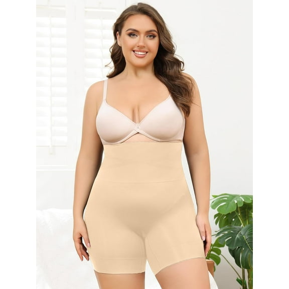 Plus Size Women's Shapewear Slimming Trousers,High Waist Stomach Flattening Underpants,Nude