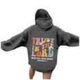 thumbnail image 2 of LEKDFST Christian Hoodie Women Trust In The Lord Graphic Sweatshirt for Women bible Verse Religious Hoodie Pullover Tops Dark Gray XL, 2 of 8