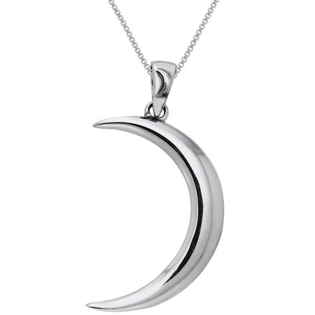 Majestic Large Pendant - Sterling Silver Large Crescent Moon Pendant on 18 Inch Box Chain Necklace