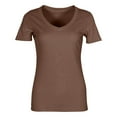 thumbnail image 4 of Summer Tops For Women 2024,Women V Neck Ribbed Fitted Tight Tshirt Short Sleeve Shirt Basic Knit Top,Plus Size Tops For Women(Color:Coffee,Size:L), 4 of 5